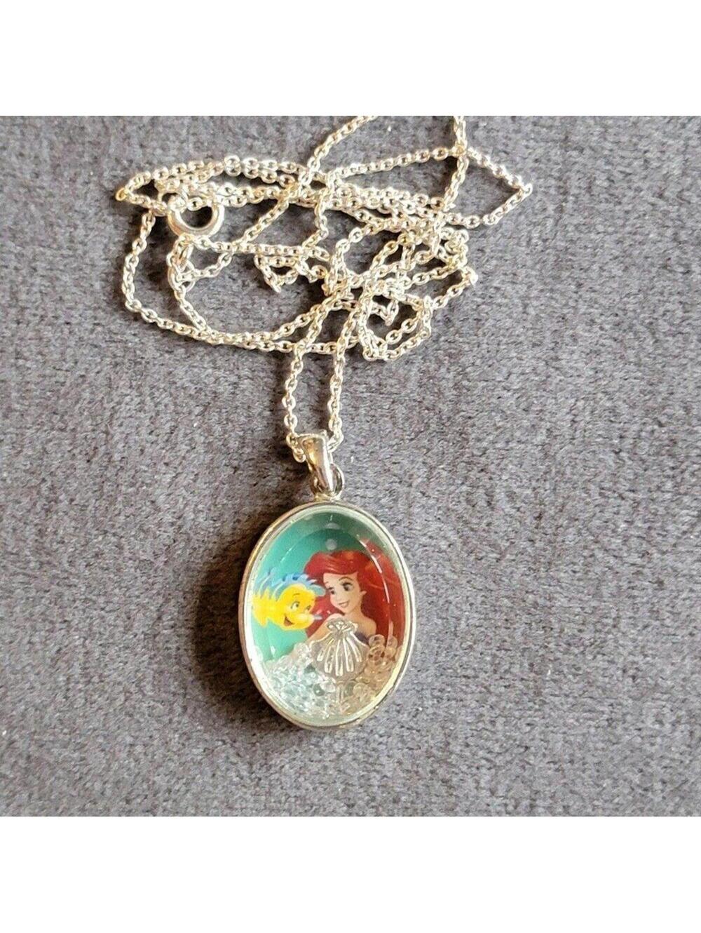 Disney Little Mermaid Ariel Silver Plated Floating Crystals Shaker Necklace